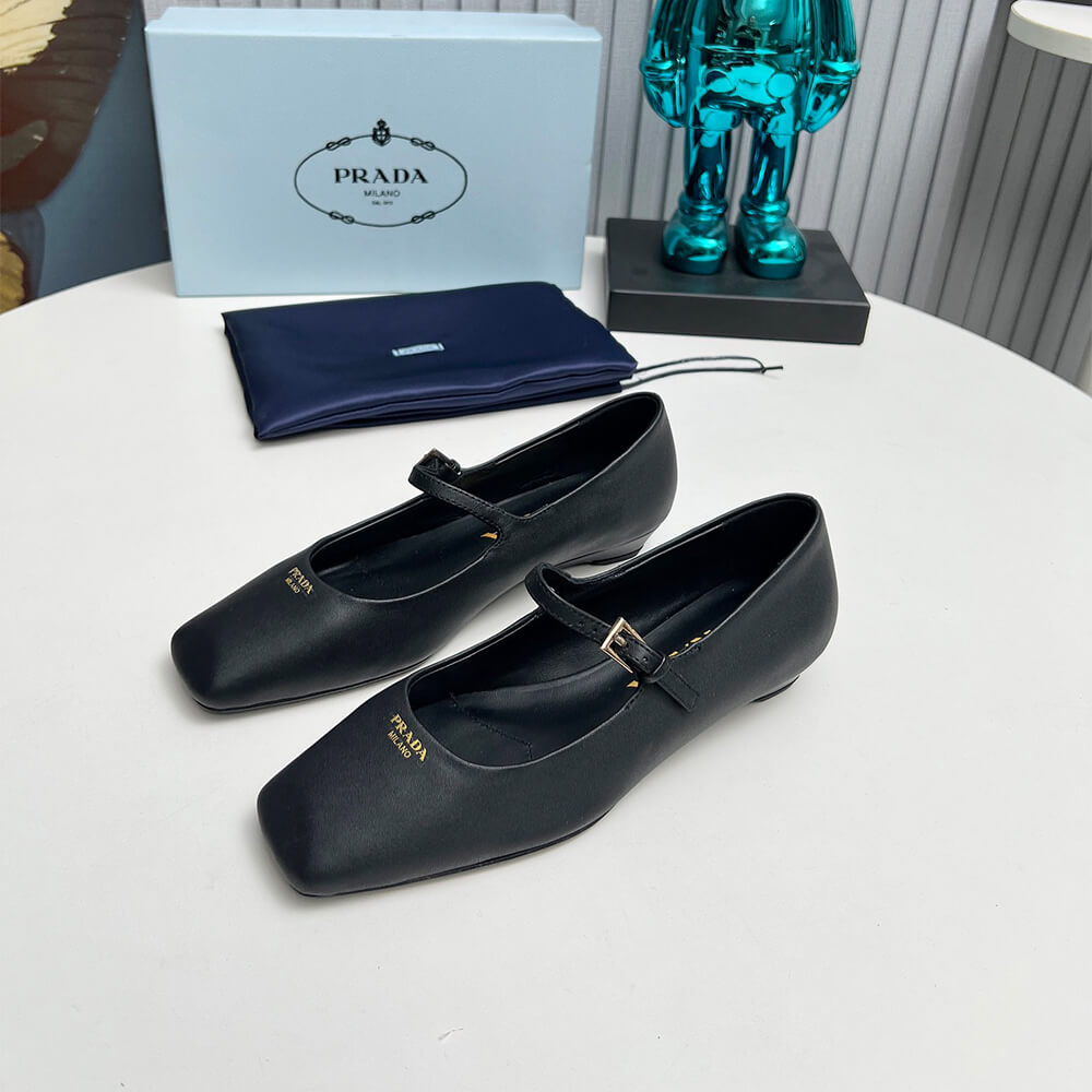 Pra*a Leather Mary Jane Ballerinas
