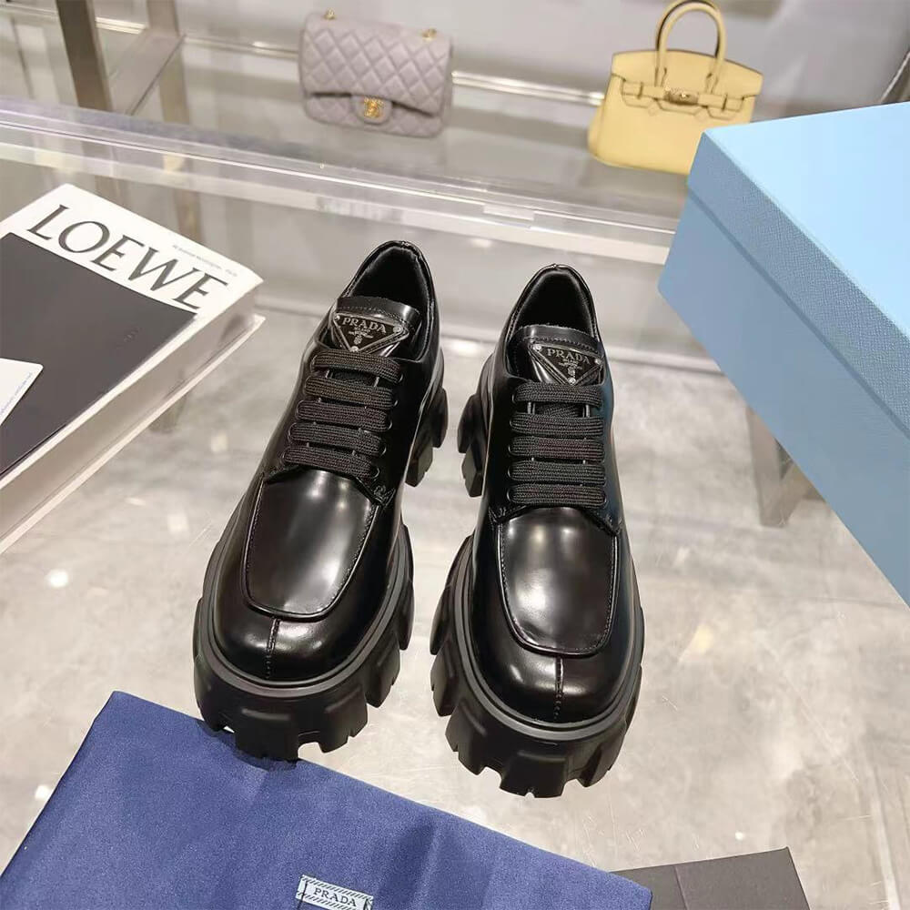 Pra*a Monolith brushed leather lace-up shoes