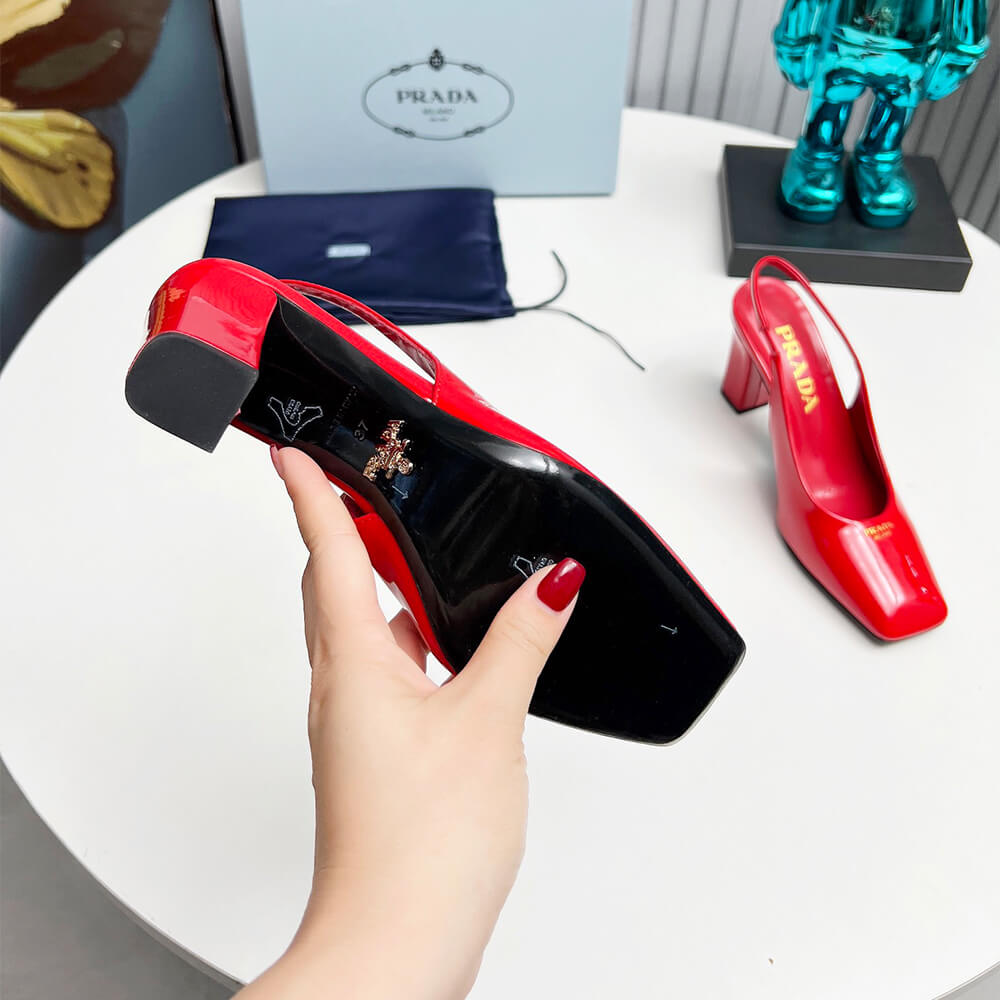 Pra*a Patent Leather Slingback Pumps 85 mm