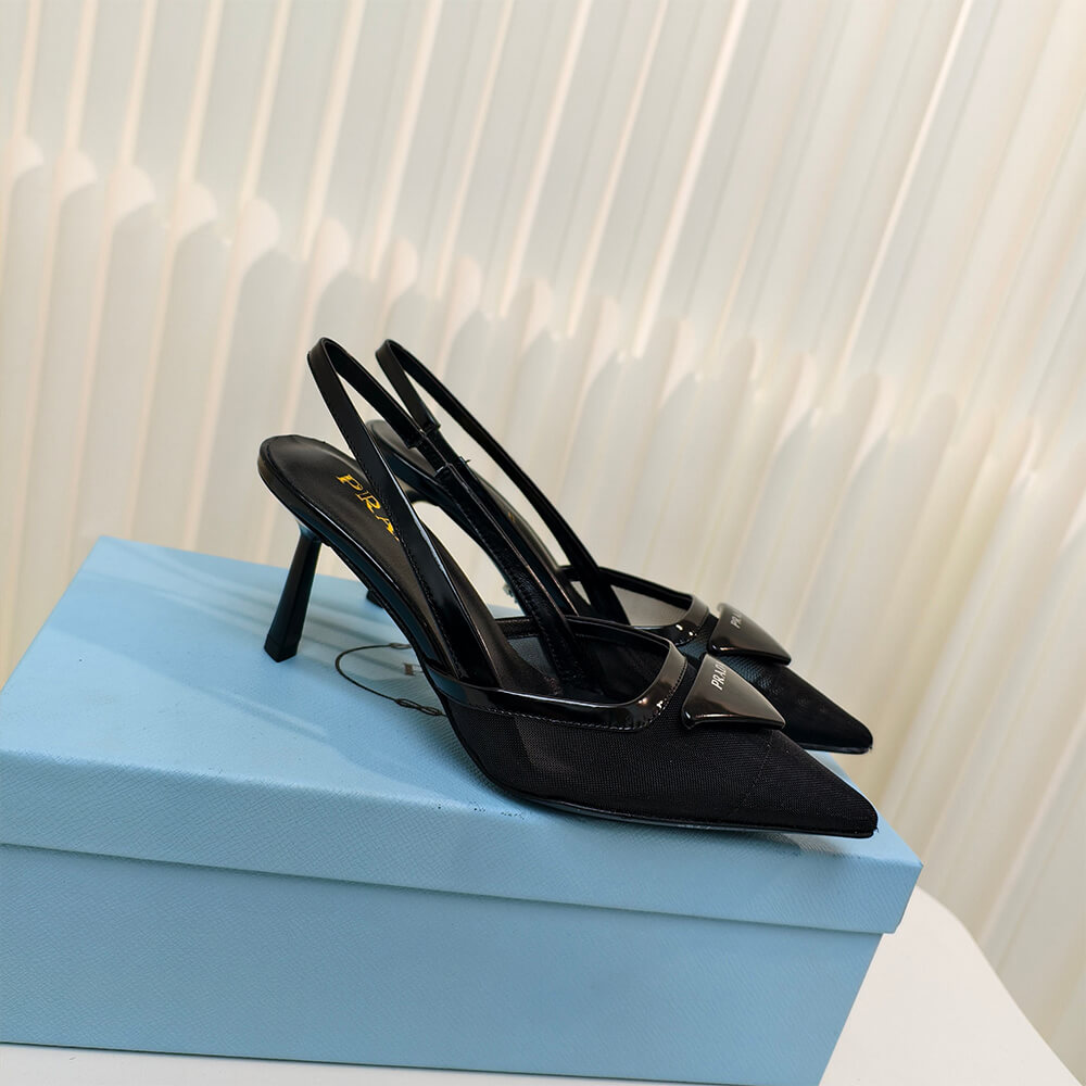 Pra*a Mesh fabric slingback pumps