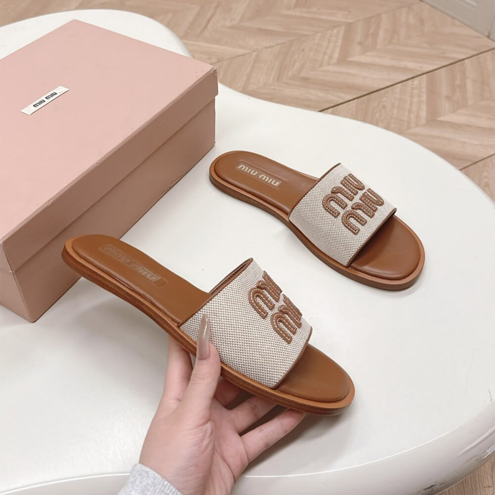 M1um1u Canvas and leather slides