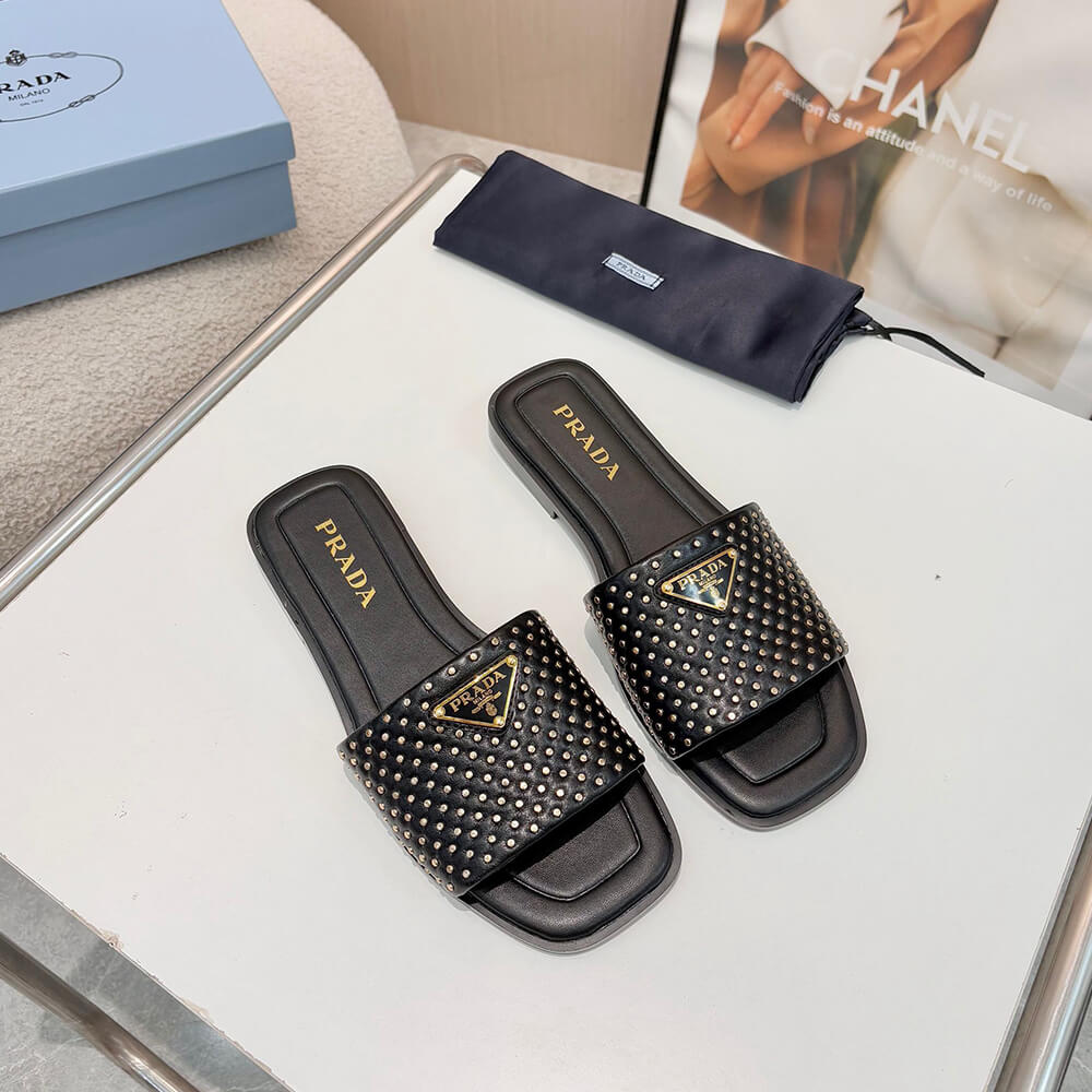 Pra*a Nappa leather slides with studs
