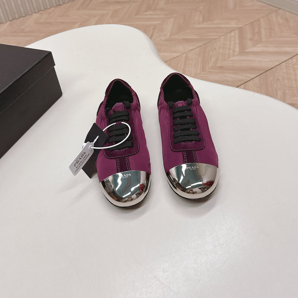 Pra*a Collapse Re-Nylon and suede sneakers with metal toecap
