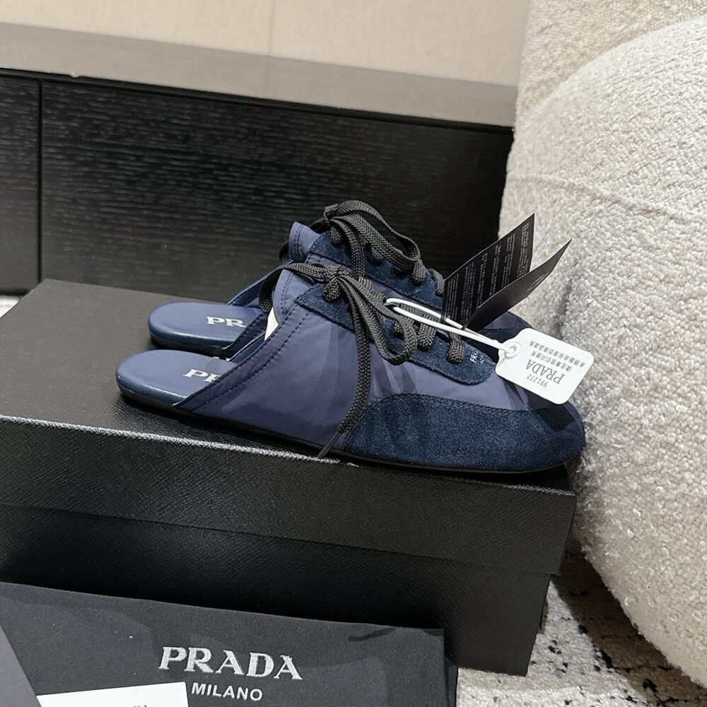 Pra*a Collapse Re-Nylon and suede mules