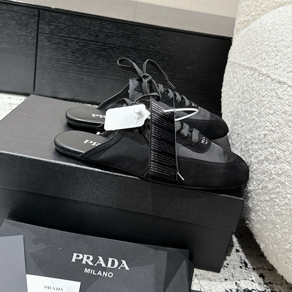 Pra*a Collapse Re-Nylon and suede mules