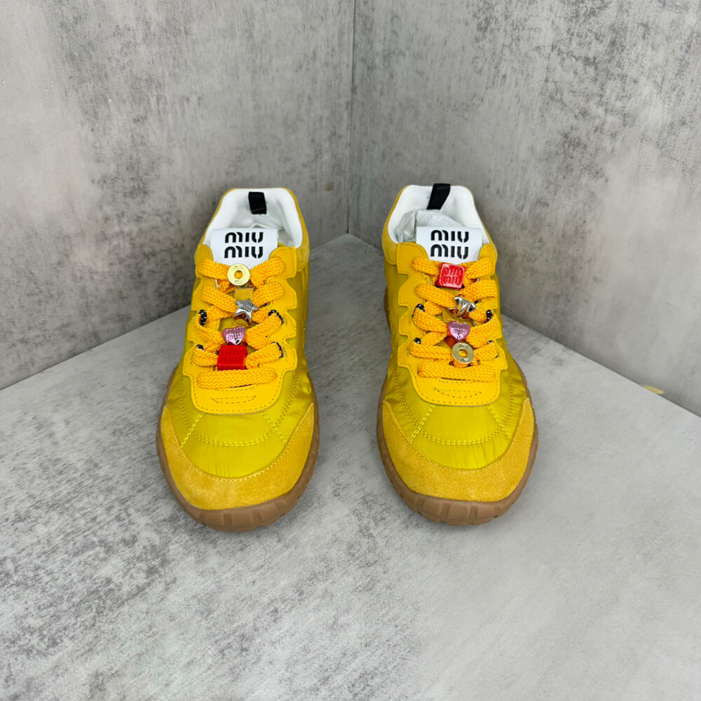 M1um1u Tyre technical fabric and suede sneakers