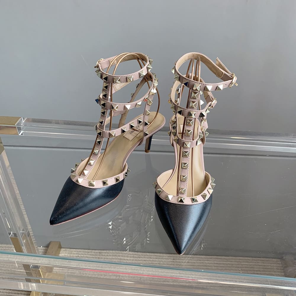 Va1e*ntin0 ROCKSTUD Wrap-around ankle strap rivet high heels (heel height 6.5 cm)