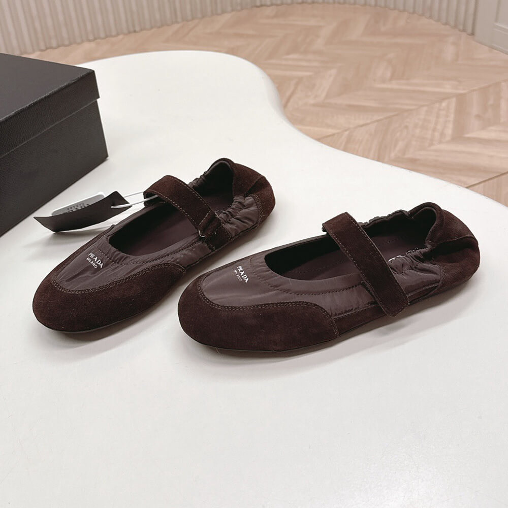 Pra*a Re-Nylon and suede ballet flats