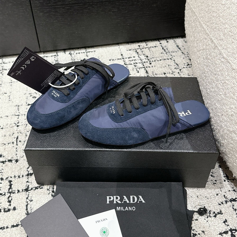 Pra*a Collapse Re-Nylon and suede mules