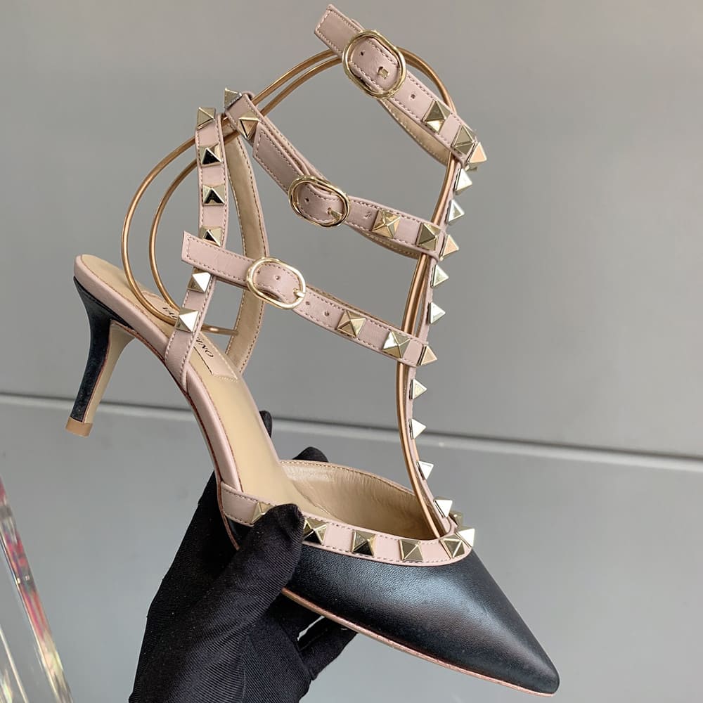 Va1e*ntin0 ROCKSTUD Wrap-around ankle strap rivet high heels (heel height 6.5 cm)