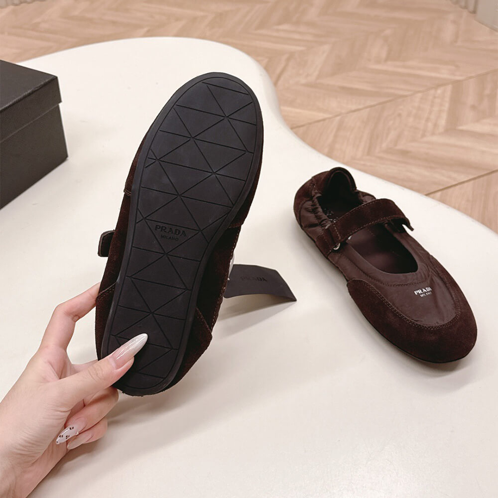 Pra*a Re-Nylon and suede ballet flats