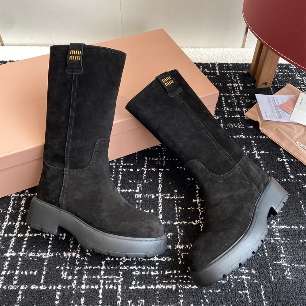 M1um1u Suede Tall Moto Boots