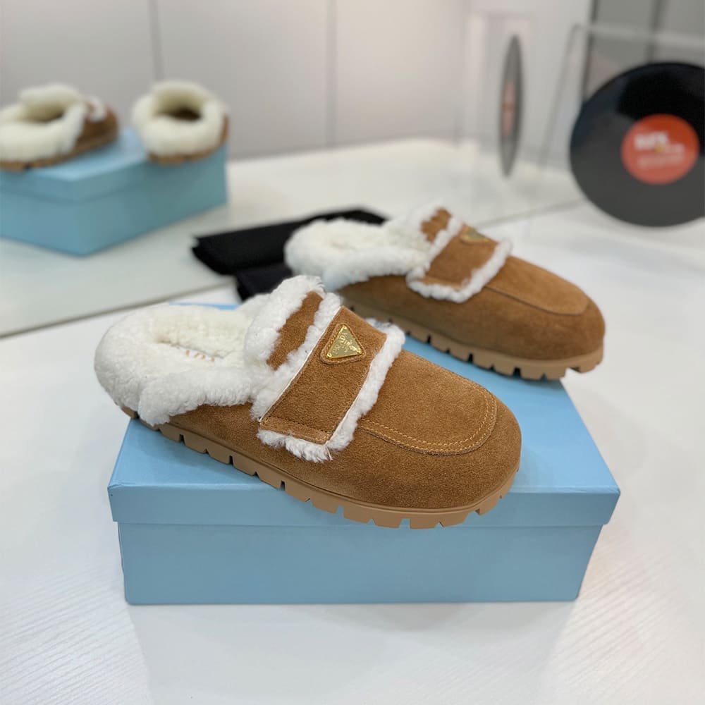 Pra*a Suede and shearling slippers