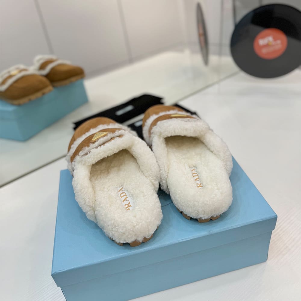 Pra*a Suede and shearling slippers