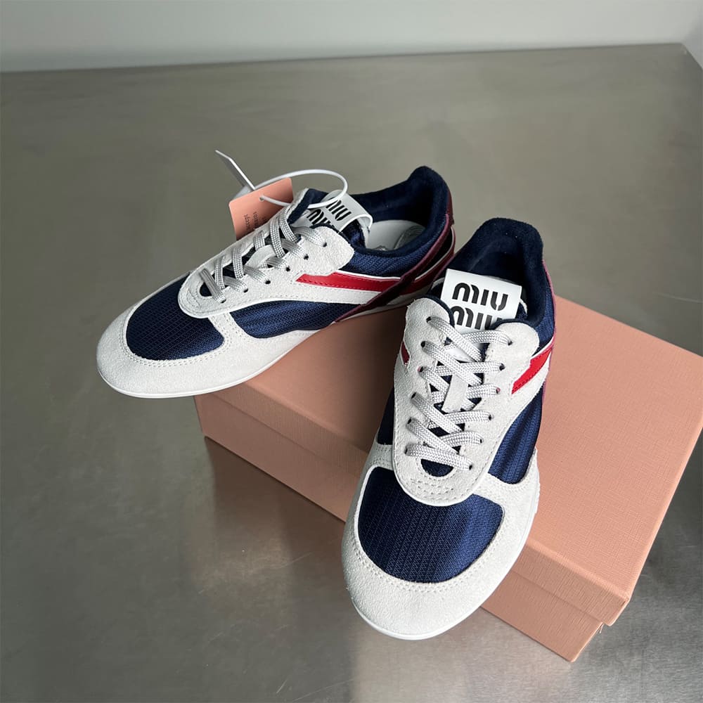 M1um1u Gymnasium technical fabric and suede sneakers