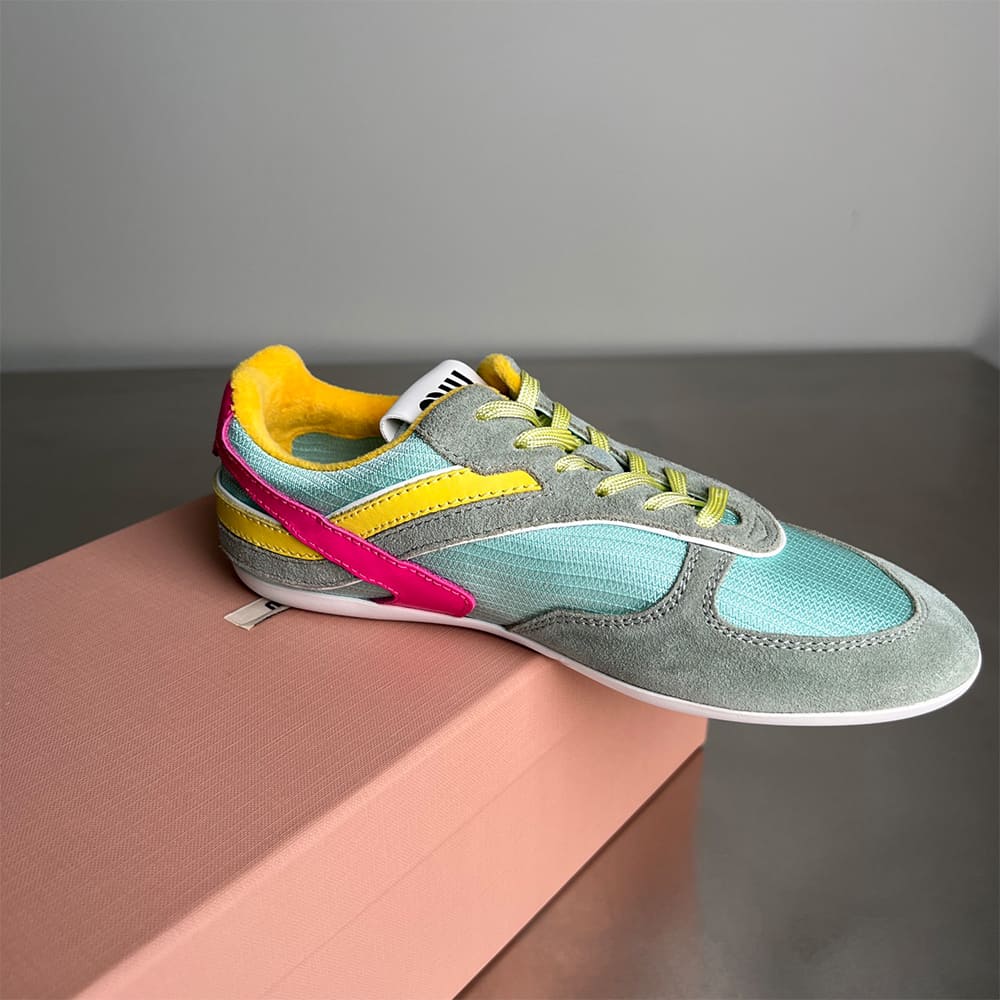 M1um1u Gymnasium technical fabric and suede sneakers