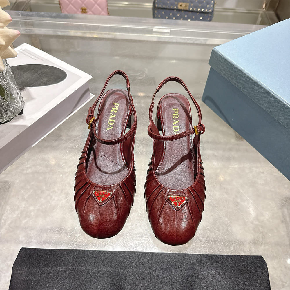Pra*a Ruched Toe Mary Jane Leather Pumps (EU SIZE 35-41)