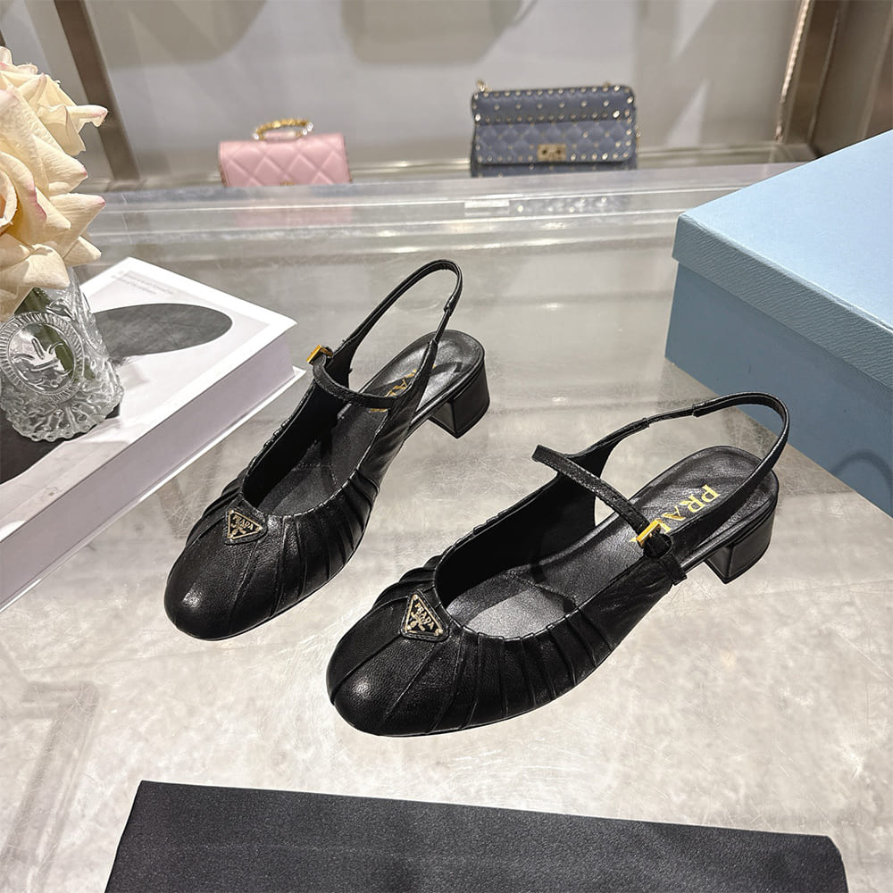 Pra*a Ruched Toe Mary Jane Leather Pumps (EU SIZE 35-41)