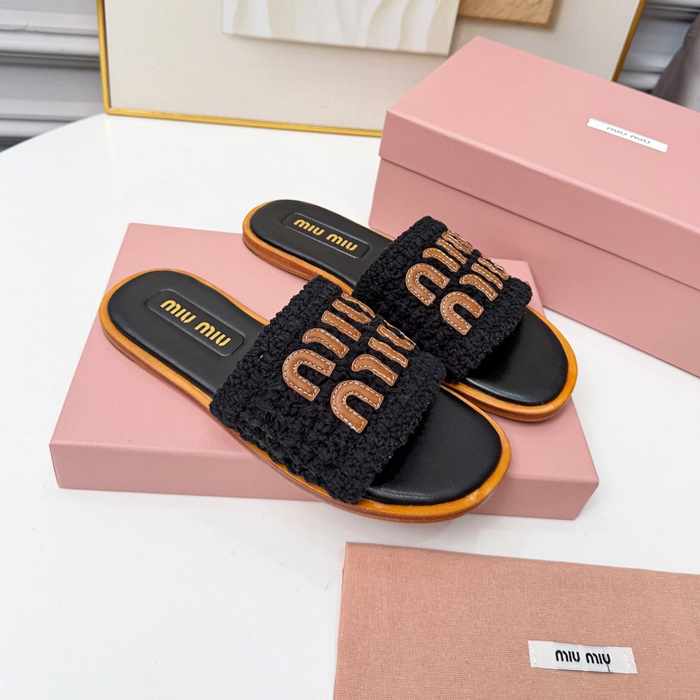 M1um1u Crochet and leather slides (EU SIZE 35-41)