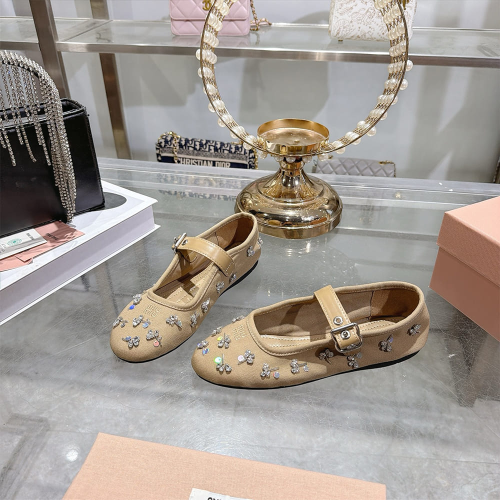 M1um1u Embroidered drill ballerinas (EU SIZE 35-41)