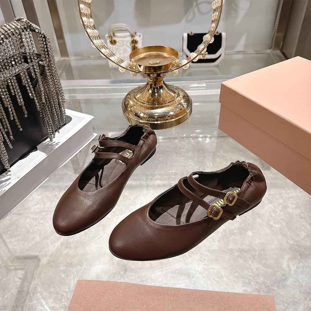 M1um1u Ruched Nappa Leather Ballet Flats (EU SIZE 35-41)