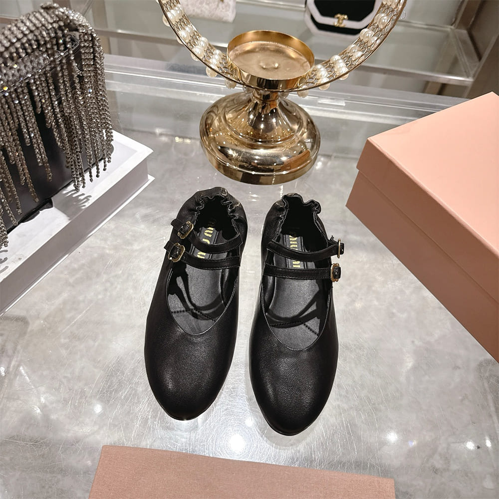 M1um1u Ruched Nappa Leather Ballet Flats (EU SIZE 35-41)