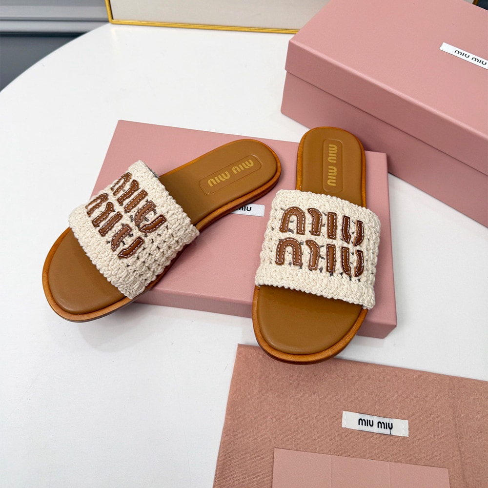 M1um1u Crochet and leather slides (EU SIZE 35-41)