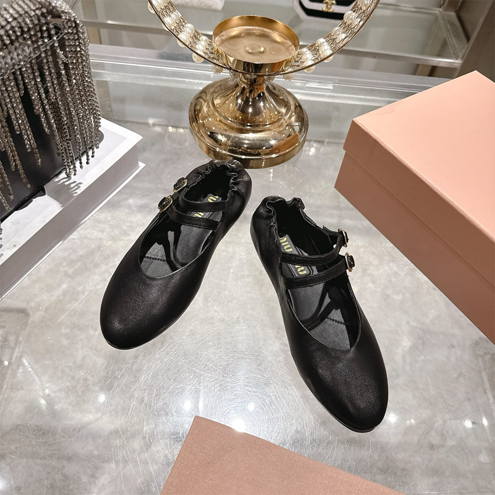M1um1u Ruched Nappa Leather Ballet Flats (EU SIZE 35-41)