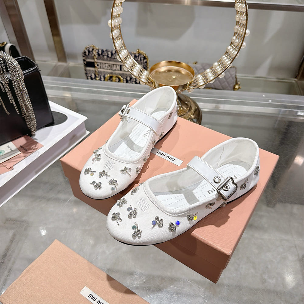 M1um1u Embroidered drill ballerinas (EU SIZE 35-41)