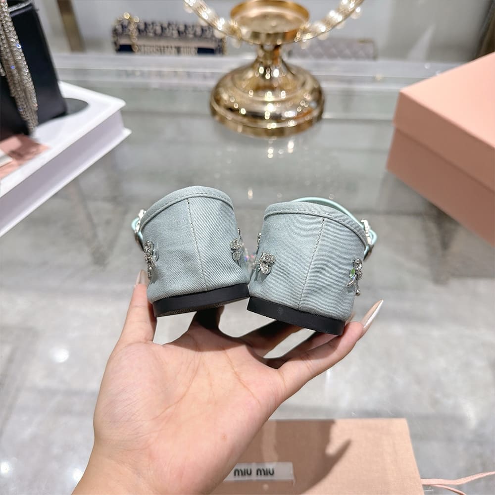 M1um1u Embroidered drill ballerinas (EU SIZE 35-41)