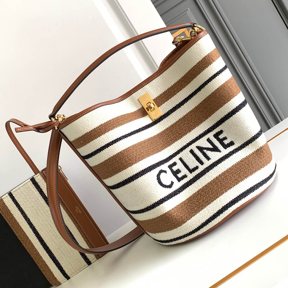 Ce1i*e BUCKET 16 BAG IN STRIPED TEXTILE WITH Ce1i*e JACQUARD(high-end grade)