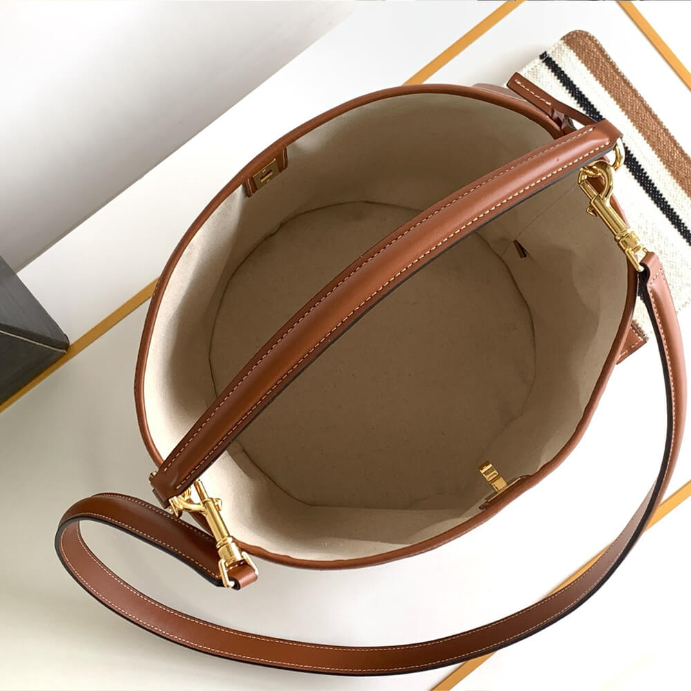 Ce1i*e BUCKET 16 BAG IN STRIPED TEXTILE WITH Ce1i*e JACQUARD(high-end grade)