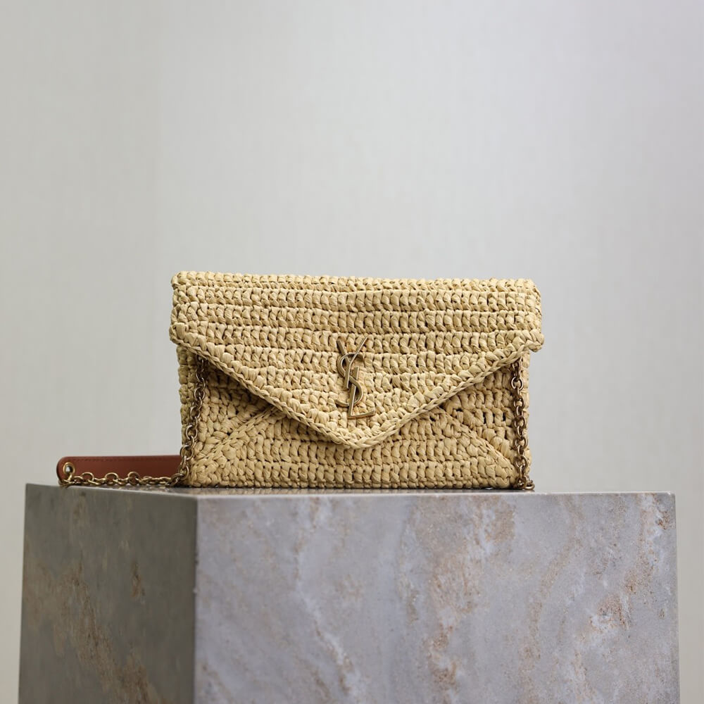 Y51 Cassandre leather-trimmed raffia shoulder bag(High-end Grade)