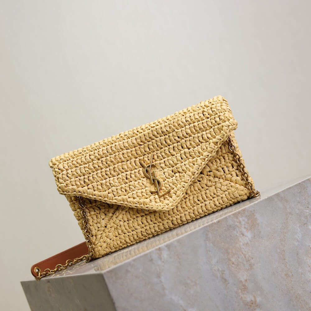 Y51 Cassandre leather-trimmed raffia shoulder bag(High-end Grade)
