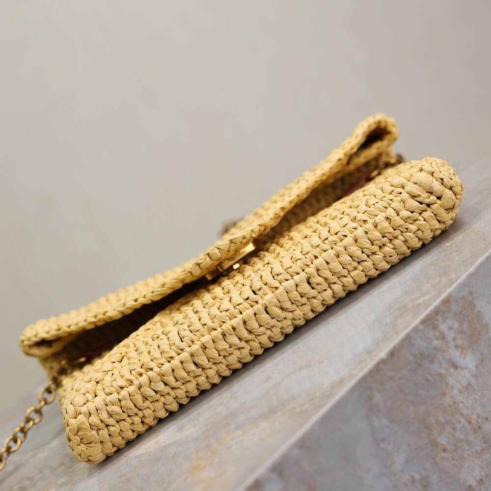 Y51 Cassandre leather-trimmed raffia shoulder bag(High-end Grade)