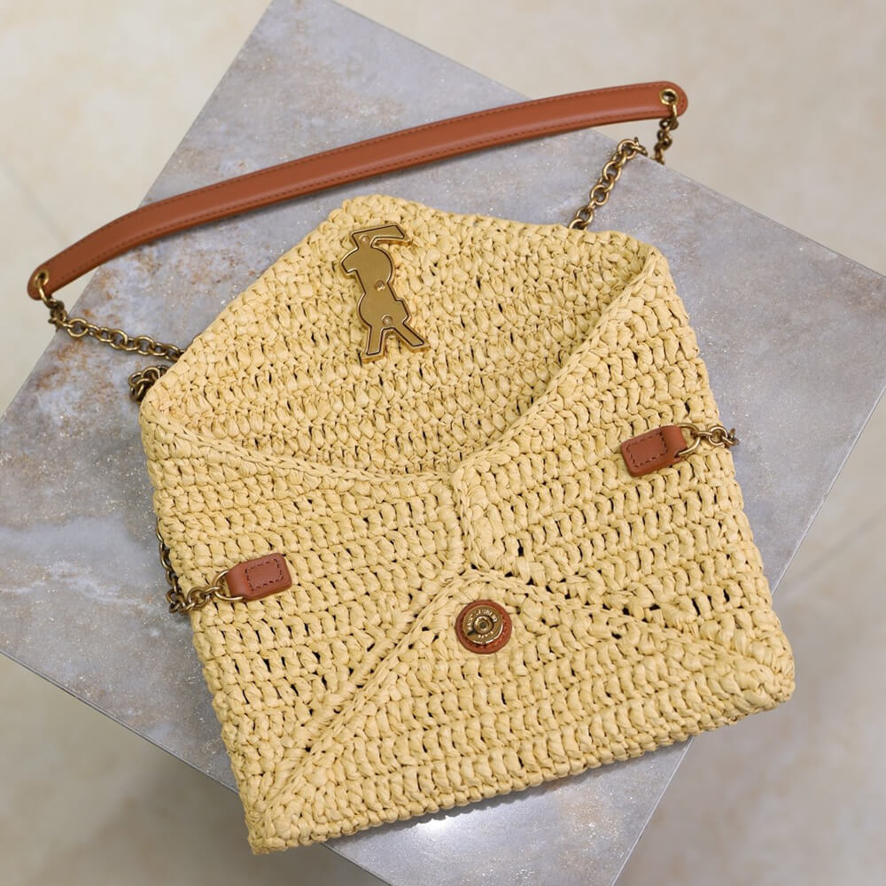 Y51 Cassandre leather-trimmed raffia shoulder bag(High-end Grade)